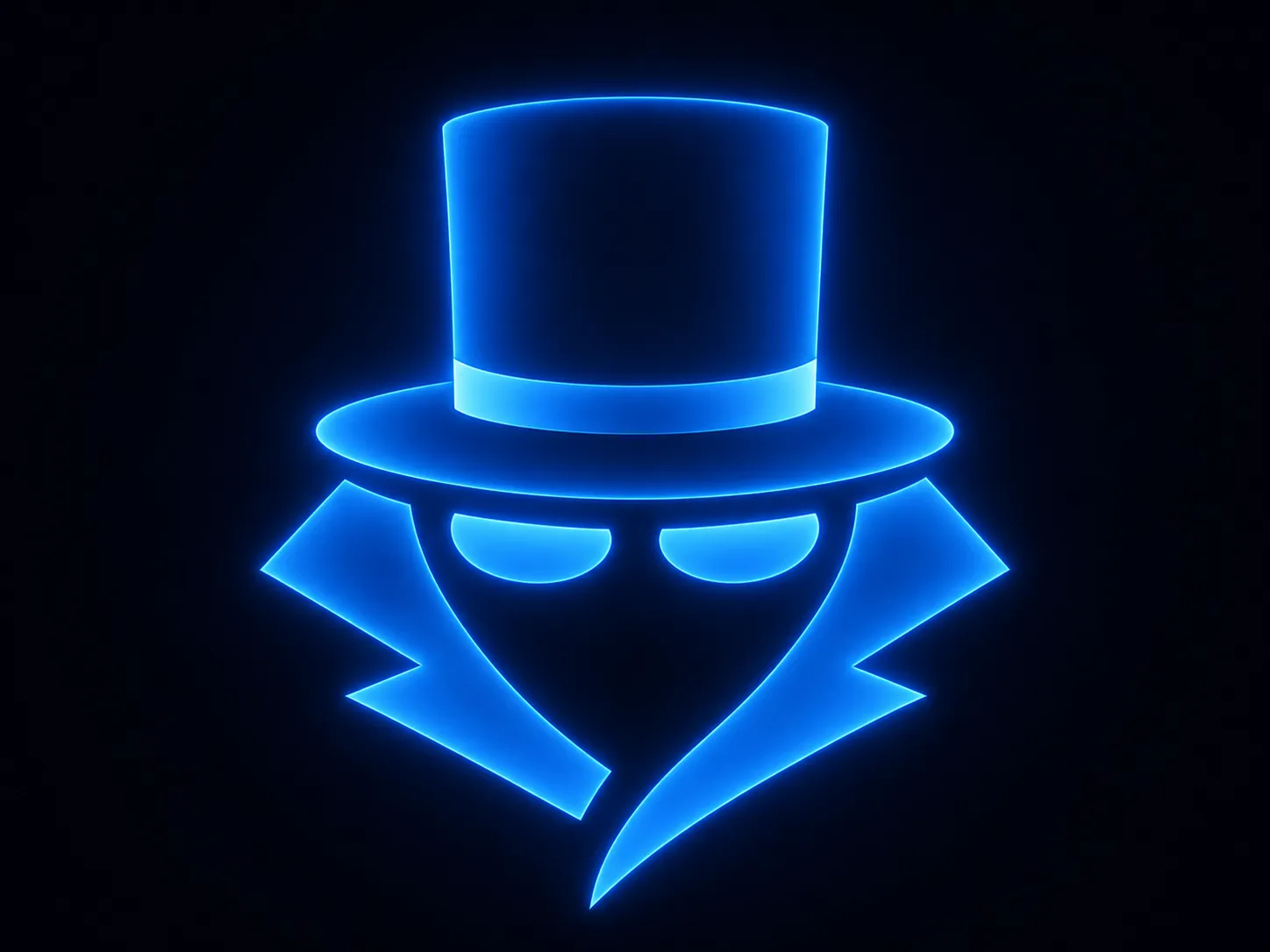 A glowing electric-blue magician emblem with a top hat and sunglasses