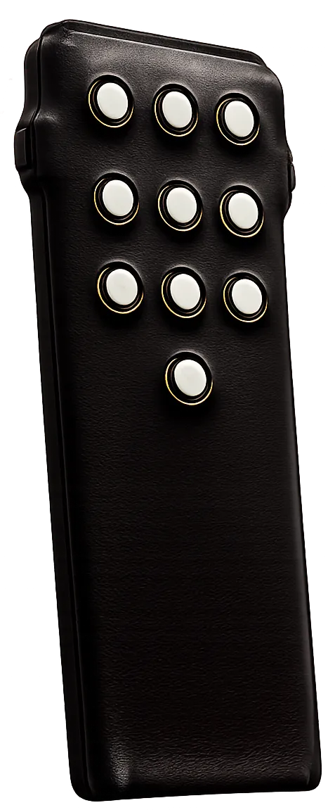 The Nexus Remote, a sleek black handheld cueing device