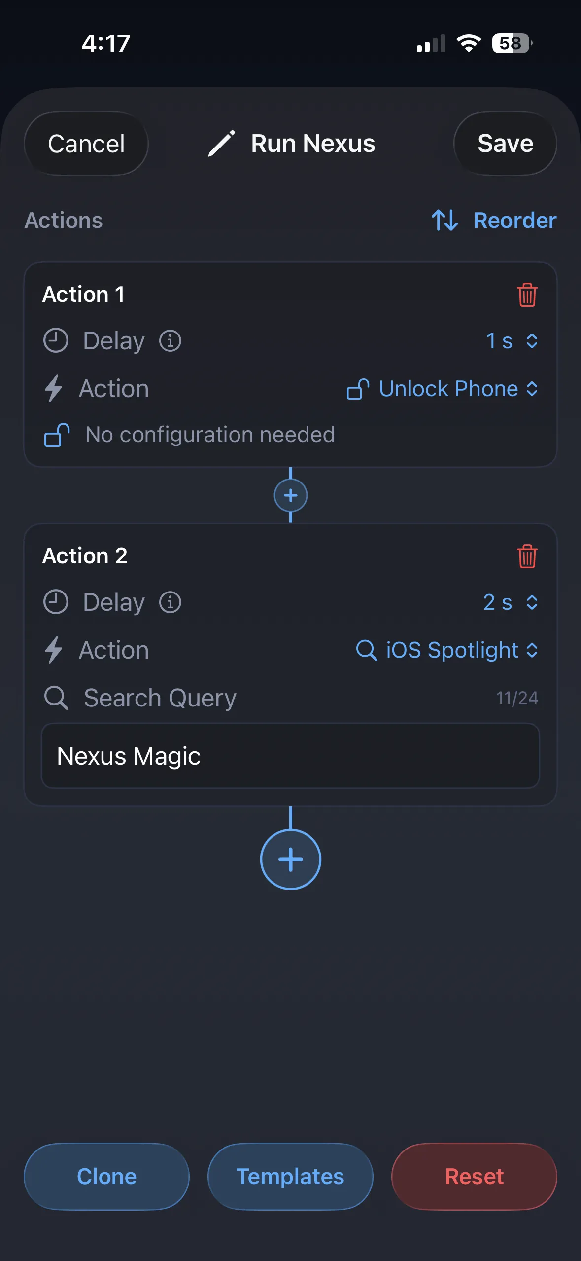 Building a Switchboard action chain in the Nexus Remote app
